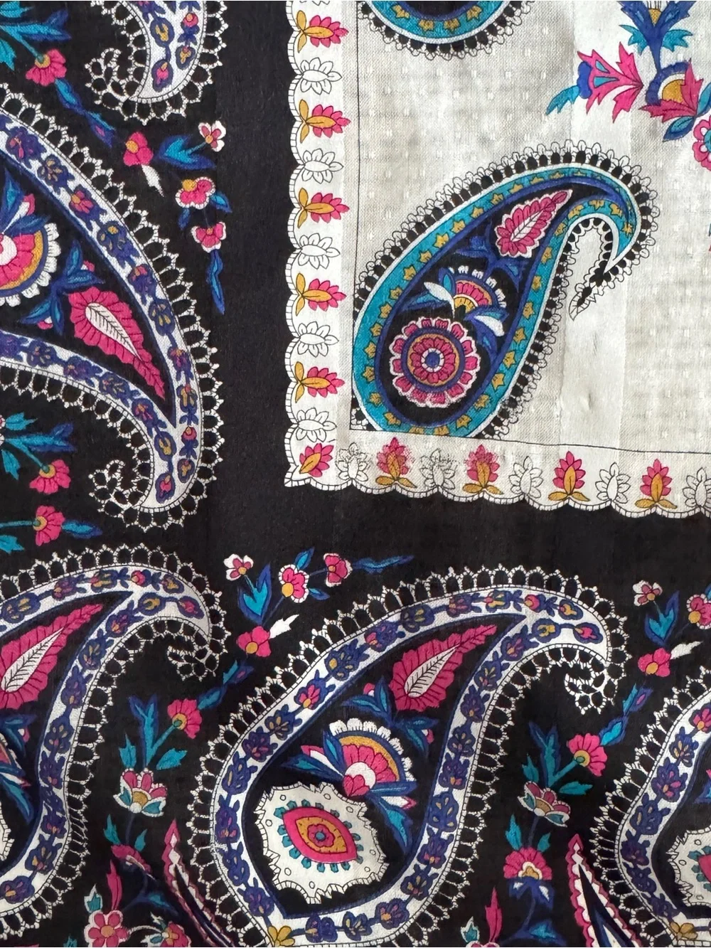 Vintage Paisley Floral Black Square Scarf